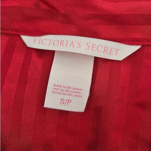 Victoria's Secret Red Striped Polyester Button Up Sleep Shirt Long Sleeve Small - Picture 4 of 6